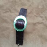 Manchette cuir menthe & marron – Boucle vintage