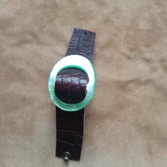 Manchette cuir menthe & marron – Boucle vintage