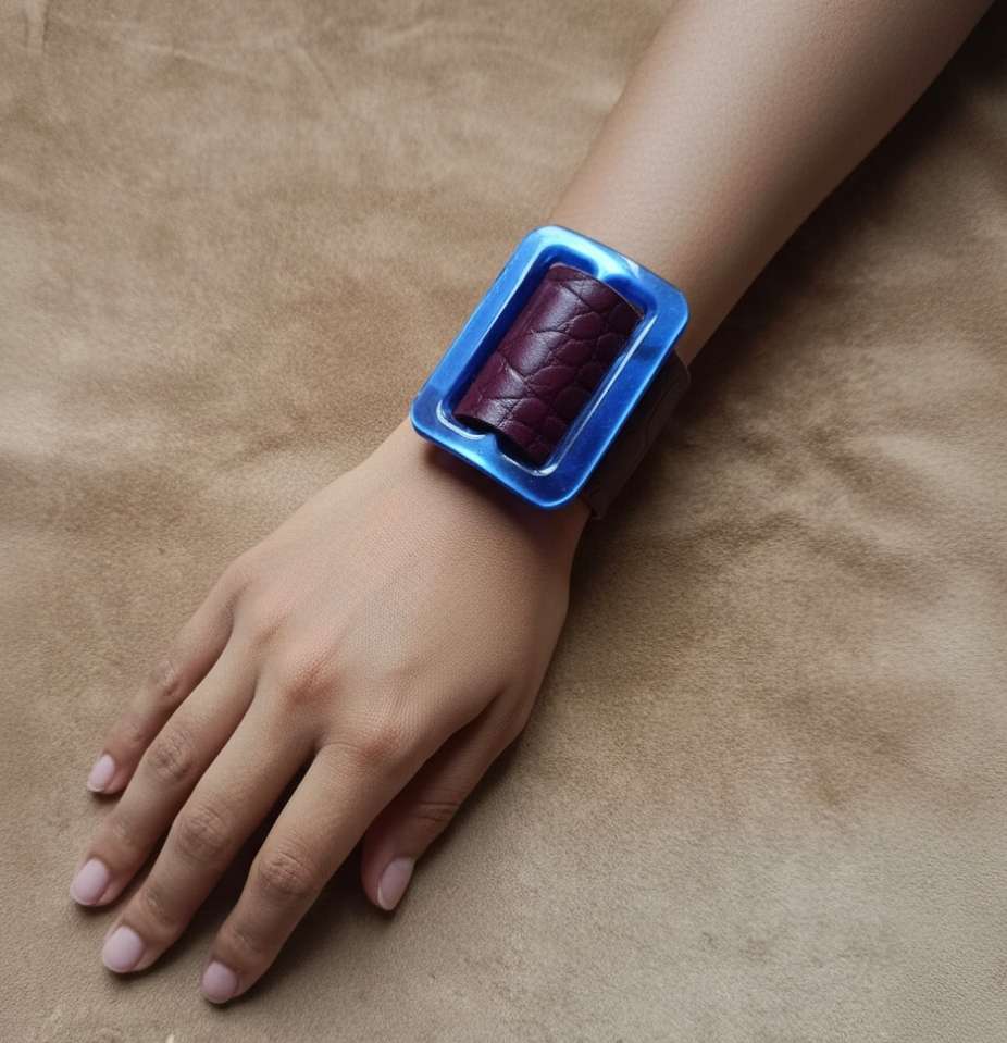 Manchette cuir bordeaux & marine – Boucle vintage