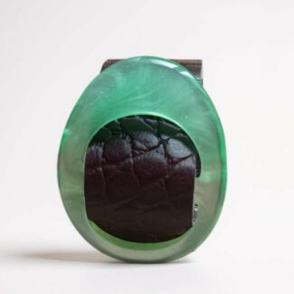 Manchette cuir menthe & marron – Boucle vintage