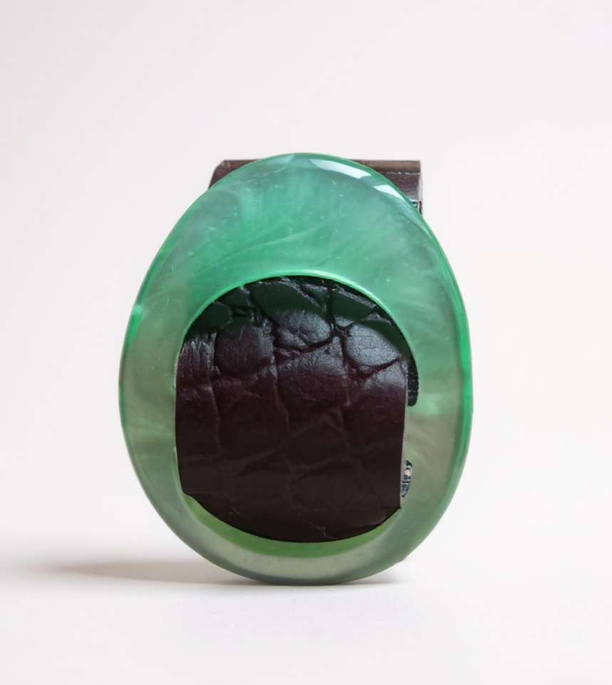 Manchette cuir menthe & marron – Boucle vintage Manchette cuir menthe & marron – Boucle vintage