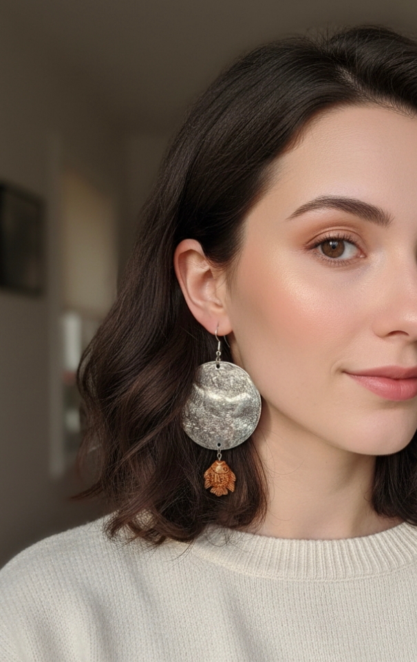 Boucles d’oreilles upcyclées – Poissons en porcelaine vintage