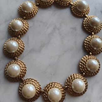 Collier vintage doré perles cabochon – longueur 42 cm